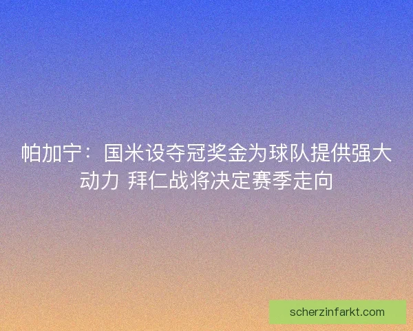 帕加宁：国米设夺冠奖金为球队提供强大动力 拜仁战将决定赛季走向